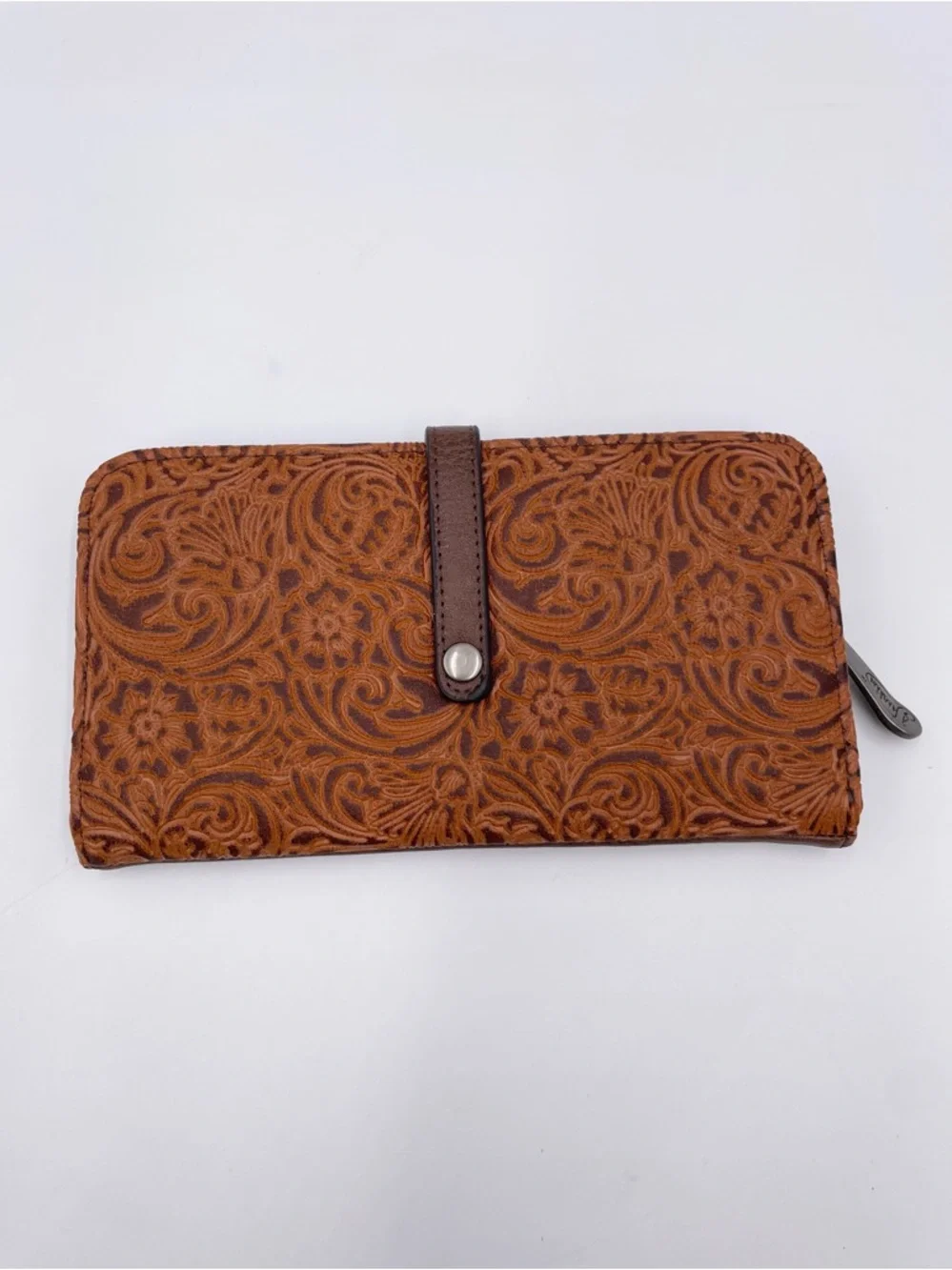 Justin Women's Floral Tooled Saddle Brown Wallet Slim Card Slots Western Cowgirl
